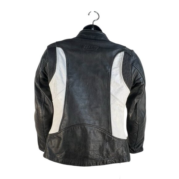 BILT Womens Leather Motorcycle Jacket With Padding sz S black white - Picture 4 of 9